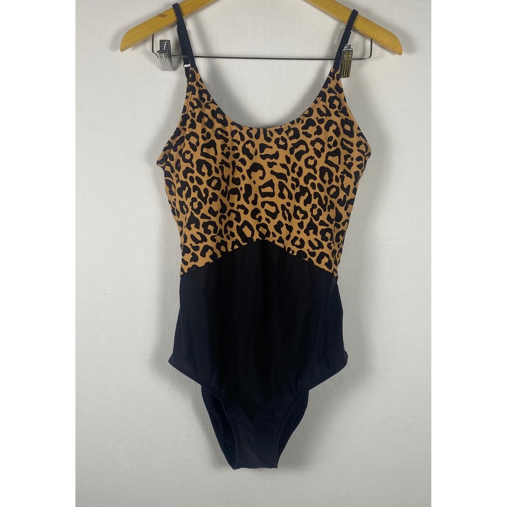 NWT Coral Reef Swim Leopard Print Black Cutout‎ One Piece Swimsuit M  Mobwife